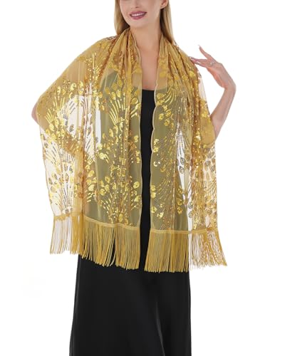 Shawls and Wraps for Evening Dresses Sparkly Peacock Sequin Decor Fringe Scarve for Women Bridal Bridesmaid Shawl3