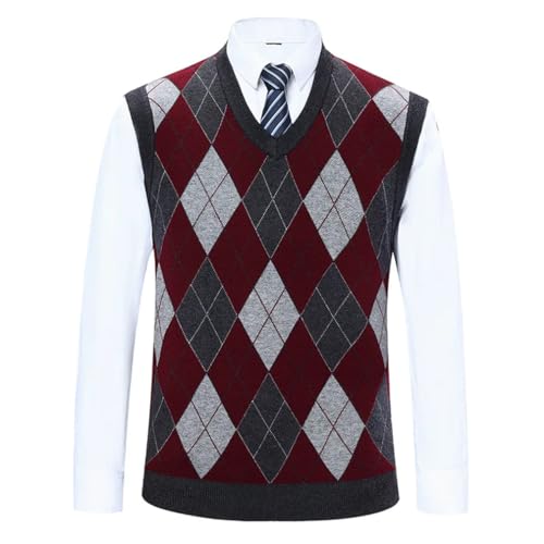Middle-Aged Pullover Sweater Men'S Diamond Plaid Sleeveless Vest In Fall And Winter4