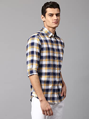 Image of Dennis Lingo Men's Yellow Slim Fit Cotton Casual Shirt