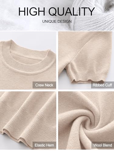 ANRABESS Womens Short Sleeve Sweaters Wool Blend Crew Neck Sweater Shirts Business Casual Work Tops 2026 Summer Outfits Parchment Beige M