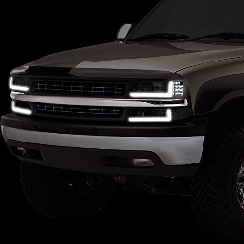 Image of DNA MOTORING Pair Headlight Assembly Compatible with 99-02 Silverado 1500 2500 /01-02 Silverado 1500 2500 HD, w /LED Daytime Running Light Bar, Black /Smoked, HL-LB-CSIL99-BK-SM-CL1