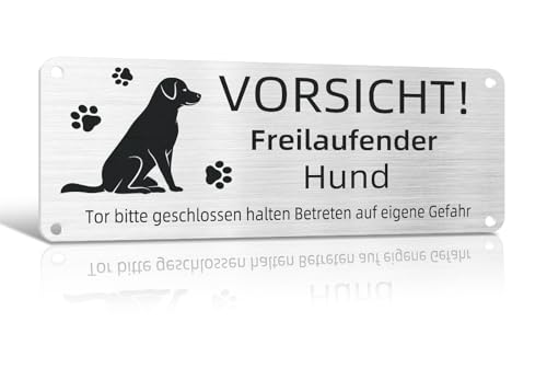 Vorsicht Freilaufender Hund, 25x10cm Achtung Schild, Betreten Auf Eigene Gefahr, Warnung Vor Dem Hund, Aluminium Mit Selbstklebend Und Vorgebohrten Löchern (1)