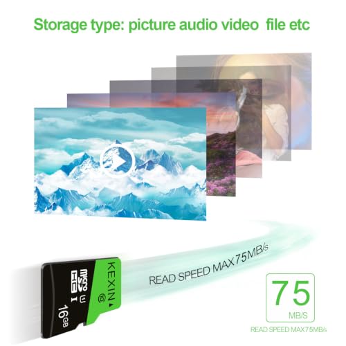 Image of KEXIN 16GB Micro SD Card 2 Pack with SD Adapter microSDHC Memory Card UHS‑I C10 U1 Micro SD Card Full HD High Speed TF Card for Smartphone Tablet Dash Cam Drone Game Console