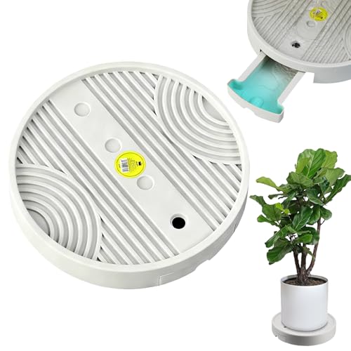 XineYuor Rullo per piante rotondo con sottovaso, per raccogliere l'acqua. Rullo per fiori con ruote invisibili, per interni ed esterni, per piante fino a 200 kg (30 cm)