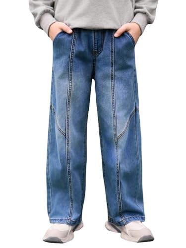 Haloumoning Boys Wide Leg Jeans Kids Casual Straight Baggy Denim Pants with Pockets 5-14 Years