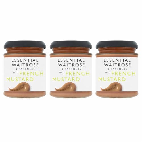 Essential Waitrose Mild French Mustard 180g (Pack of 3) - Smooth & Creamy Mustard Made with French Mustard Seeds Ideal for Sandwiches Dressings & Cooking
