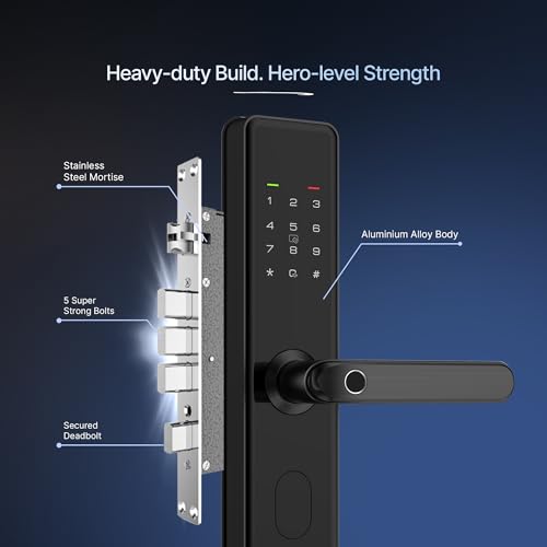Image of QUBO Smart Door Lock Select from Hero Group | 7-Way Unlocking | Fingerprint | OTP Remote Unlocking | PIN | RFID Card | Mobile App | Mechanical Key | 2 Year Brand Warranty | (Black)