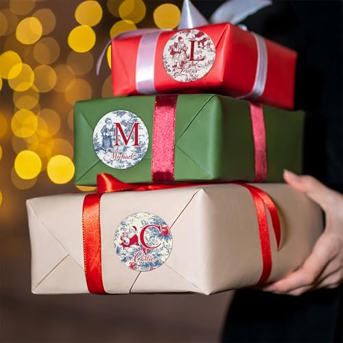 Image of 30pcs Personalized Christmas Stickers with Name, Custom Toile De Jouy Style Santa Claus Waterproof Christmas Gift Tags for Gift Box Holiday Decorations, Stockings, Party Favors