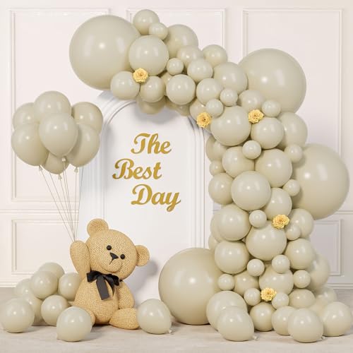 Image of 145pcs Sand White Balloon Garland Kit Different Sizes of 18 12 10 5 Inch Off Cream Beige Pearl Ivory Neutral White Balloons Arch Birthday Party Graduation Wedding Anniversary Baby Shower Decoration