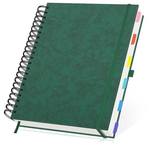 Yarotm Cuaderno A4 Cuadriculado 5mm - Espiral Libreta a4 28.5 x 21.6 cm - 100g/m² Cuadricula Papel Tapa Dura Notebook - Block de Notas PU Cuero Verde Oscuro - 120 Hojas Cuadernos para Apuntes, Regalo