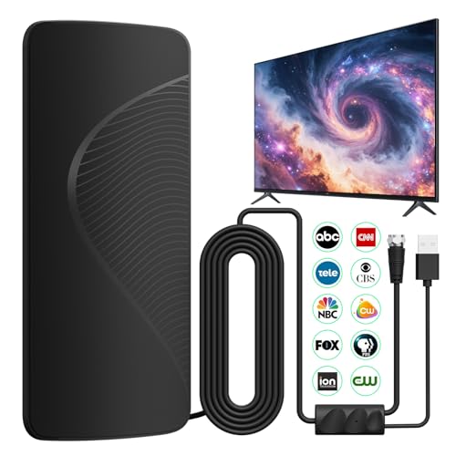 2026 Upgraded TV Antenna: TV Antenna Indoor for Local Channels with Amplifier, 3000+ Miles Long-Range Reception Supports Digital 4K 1080P HD Smart TV/Older TVs, 33ft Coaxial Cable