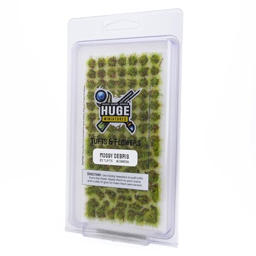 Huge Miniatures Debris Tufts, Mossy Static Grass for Model Basing Scenery and Dioramas by Huge Minis – 82 Self-Adhesive Grass Tufts
