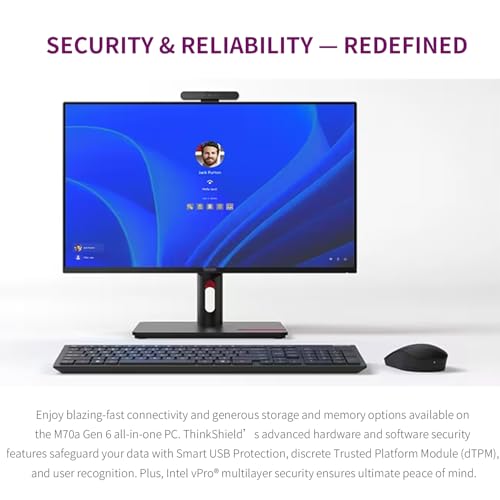 Image of Lenovo ThinkCentre M70a Gen 6 A.I. PC, 24 inch Touchscreen All-in-One Desktop, 20-core Intel Ultra 7 265T, 64GB DDR5, 4GB SSD, DisplayPort + HDMI, Wi-Fi 6, Wired KB&Mouse, Windows 11 Pro