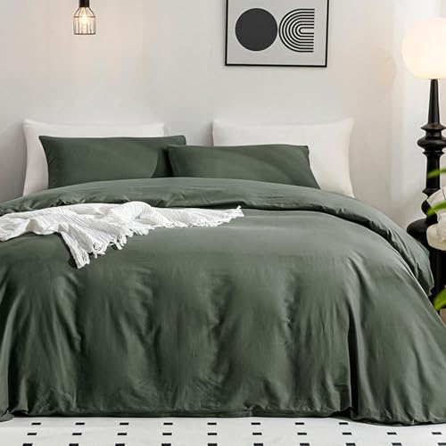 Image of JELLYMONI Cotton Duvet Cover Twin Size - 100% Washed Cotton Linen Like Textured Comforter Cover, 2 Pieces Breathable Soft Bedding Set with Zipper Closure (Gray, Twin 68 inchx90 inch)