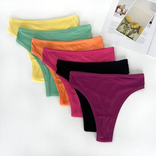 Image of High Waisted Cotton Thongs Underwear For Women Breathable Sport Athletics Panties High Rise Plus Size Multipack