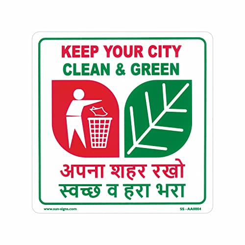 SUNSIGNS - 6 pcs keep your city clean and green signages Board, Red, Green and white in colour, Material used ABS high durability, size (12" X 12")