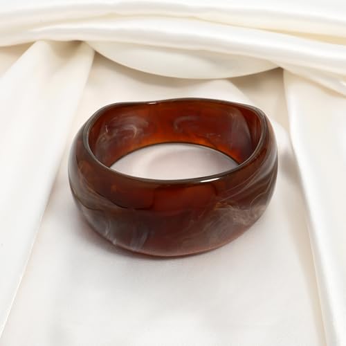 WOWORAMA Colorful Resin Acrylic Bangle Bracelets for Women Geometric Chunky Mottled Acetate Resin Bangles Wide Acrylic Plastic Bracelets Statement Jewelry