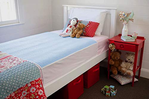Toilet/Potty Training Dry Nights, Sleep Mat 100% Waterproof Mattress Protector for Kids, Bed Wetting Sheets for Single and Toddler Beds, Non-Slip, Easy to Change at Night, 90 x 90cm,with wings, Blue.