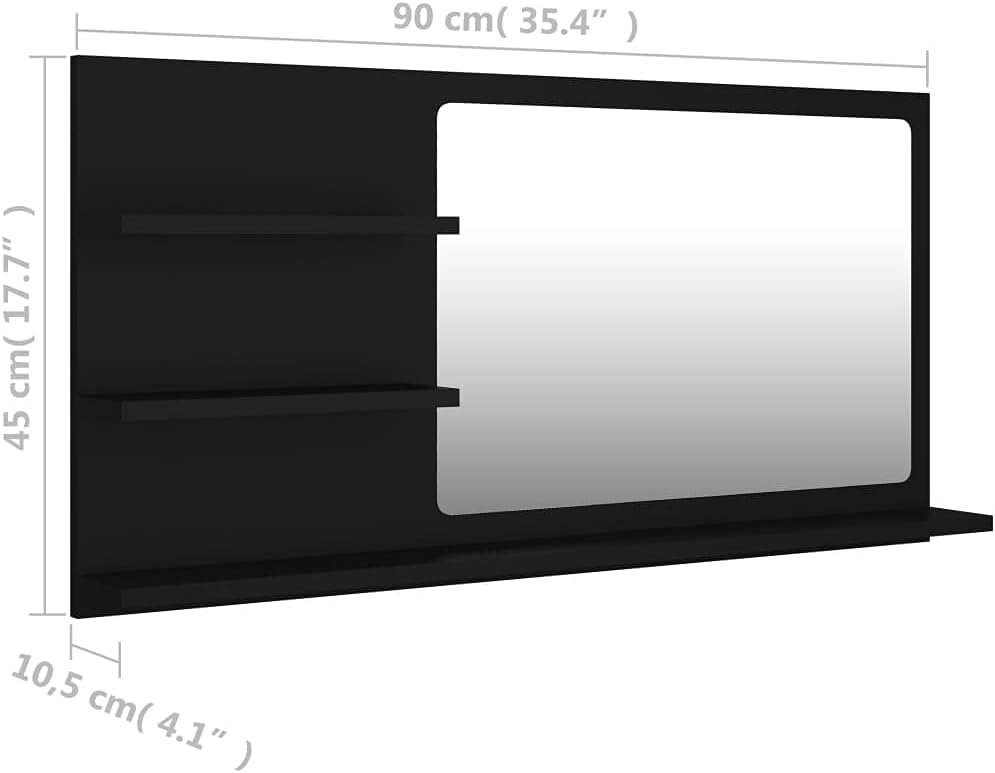ホーム&amp;ガーデン - バスルームミラー ブラック 90x10.5x45cm エンジニアードウッド家具の選択