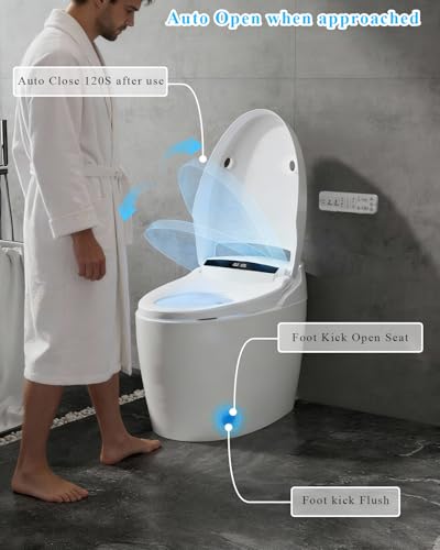 Image of TOTTE Smart Toilet with Bidet Built-in, Auto Open /Close Lid, One Piece Elongated Toilet with Instant Warm Water & Warm Air Dryer, Self-Cleaning Technology, Night Light, Tankless Toilet, ECO Mode