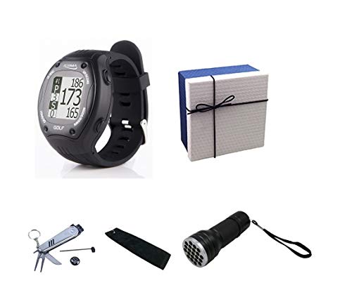 POSMA GS-GT1+A - Juego de accesorios para reloj GPS de golf con herramienta de divot 6 en 1, toalla de golf y 21 linterna LED UV para buscador de bolas incluida, elegante caja de regalo