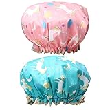 2 Stück Seidenhaube, Satin SchlafmüTze Wasserdichte Doppelschicht Haarhaube mit Gummizug für Salon Spa Reise (Blau, Rosa)