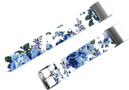 NICKSTON Floral FL-2 Blue Roses Band Compatible with Fitbit Charge 6 5 4 3 and Charge 2 Tracker Leather Strap