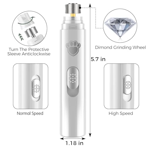 Image of VIWIK Dog Nail Grinder, 2-Speed Rechargeable Dog Nail Trimmers for Large Medium & Small Dogs, Upgrade Professional Electric Pet Paws Nail Grinder, Quiet Puppy Grooming Tool Cat Dog Nail Dremel White