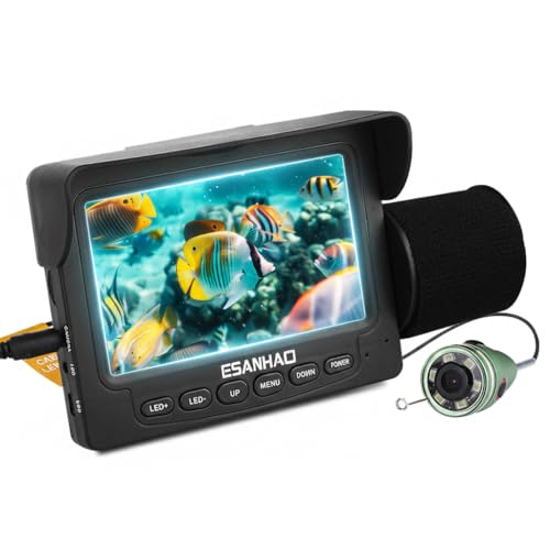 ESANHAO Underwater Fishing Camera for Rod Portable 1200TVL Fish Camera with IR Light, 4.3'' LCD Monitor, 15m/49ft Cable for Ice Fishing, Lake Kayak Boat Saltwater Fishing