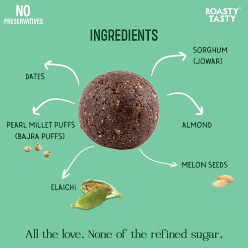 Image of Roasty Tasty Elaichi- Millets & Dryfruits Ladoo | Energy Bar Replacement | No Added Sugar | No Artificial Flavor | Healthy Snacks | Rich in Proteins | Dry Fruits, Seeds & Nuts Mithai | 5 Pcs -40g each