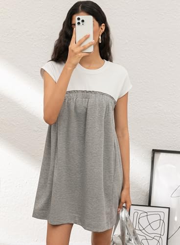 Image of Ladyful Women's Sleeveless Sweatshirt Dress Patchwork Cotton Shift Mini Dress Flowy A Line Tunic Sundress