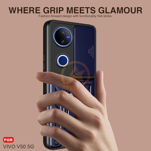 Image of Armor Bumper Back Cover Case for Vivo V50 /V50e /Vivo T4R /V50 Elite Edition /iQOO Z10R 5G Rotating Camera Cover, Ring Holder & Kickstand | Heavy Duty & 360 Degree Protection Back Cover (Blue)
