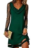  Onsoyours Robe Décontractée Femme Vintage Chemise Manches Longues en Tulle Robes Moulant Sexy Dentelle Dos Nu Midi Dress Élégante De Cocktail Soirée E1 Vert XL