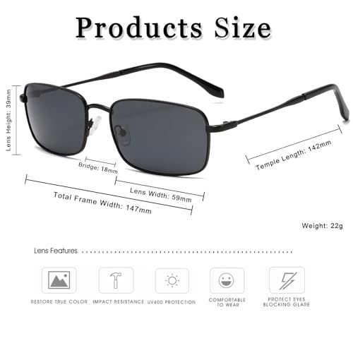 Long Keeper Spolaryzowane kwadratowe okulary przeciwsłoneczne – retro prostokątne okulary przeciwsłoneczne do jazdy samochodem dla mężczyzn, małe, metalowe, lekkie okulary przeciwsłoneczne na podróż