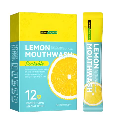 Hinapan 20 Flaconcini Collutorio Tascabile 10ml, Risciacquo Orale Rinfrescante in Monodose per Viaggio e Ufficio, Igiene Orale Rapida e Compatta per un'Alito Sempre Fresco (Limone)