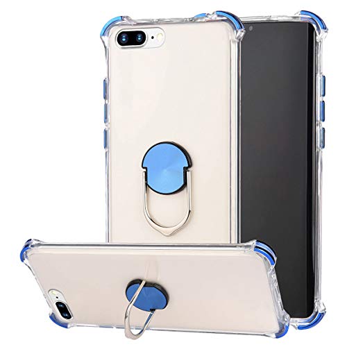 Robinsoni Case Compatible with iPhone 8 Plus Cover Silicone TPU Case Transparent Four-corner Airbag Drop-proof Case with Ring Clear Kickstand Cover Ultra Thin Silicone Bumper Shockproof Ring Case Blue