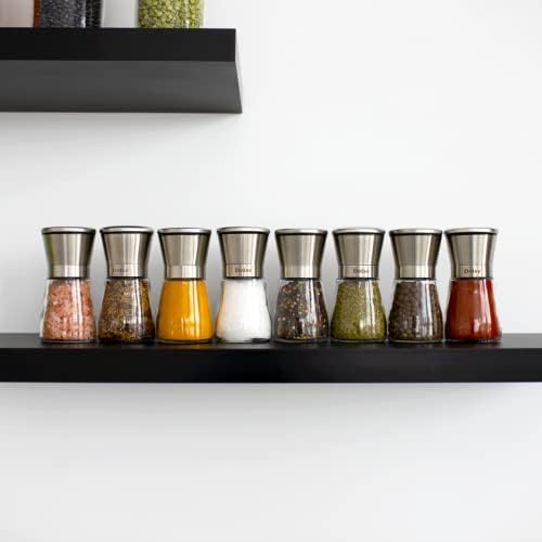 Deiss PRO Salt and Pepper Mill Set  Salt and Pepper Grinders with Adjustable Ceramic Rotor - Compact & Elegant Design - Great for Black Pepper, Cumin, Sea Salt, Himalayan Pink Salt,Peppercorn,Sesame