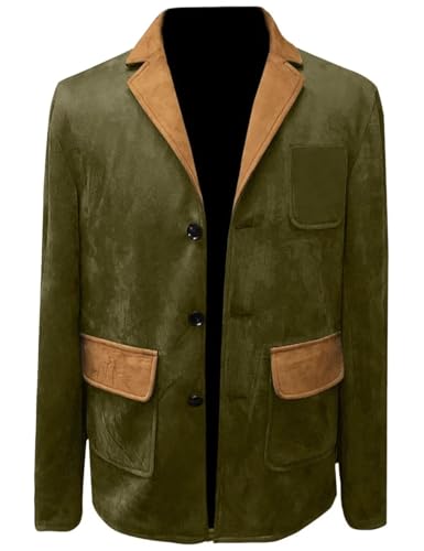 Men's Suede Blazer Jacket with Brown Collar Vintage Patchwork Contrast Sport Coat for Business Casual2