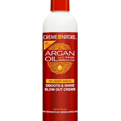 Creme of Nature Argan Oil Smooth & Shine Blow Out Creme, Heat Protectant up to 450°F, Frizz Control, Lightweight Styling Cream with Shine, 7.6 oz
