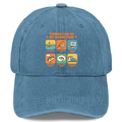 Things I Do in My Spare Time Go Fishing Buy Fishing for Women Aesthetic Washed Distressed Baseball Cap Cyan Blue