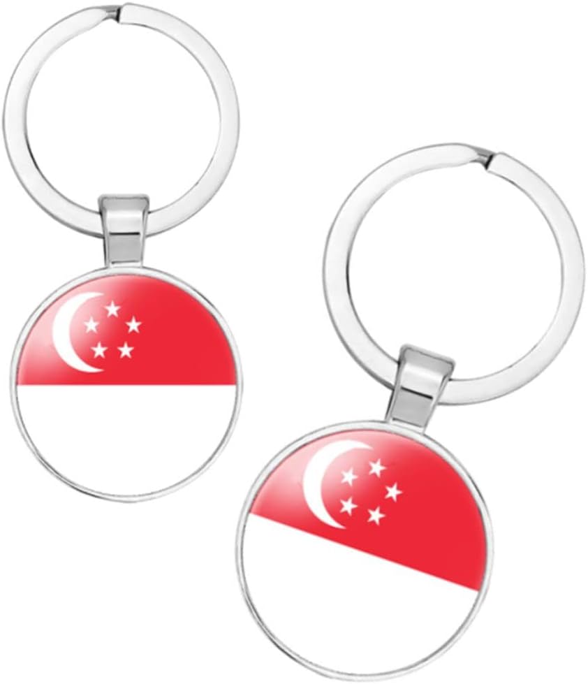 vmcoatdu Singapore National Flag Key Chain Keyring Gift Men Women Keychain Stainless Steel and Inlaid Glass Materials - Image 4