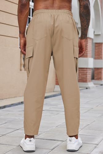 COOFANDY Mens Cargo Pants Relaxed Fit Casual Linen Pants Drawstring Sweatpants with 6 Pockets2