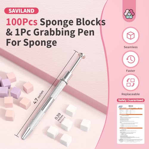 Image of SAVILAND Nail Sponges for Ombre 100PCS with Grabbing Pen & Storage Box