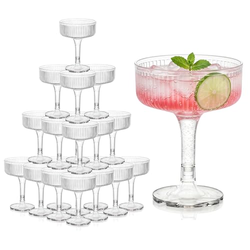Ronasip 20 Pack 7Oz Plastic Champagne Flutes - Clear Acrylic Champagne Glasses For Champagne Tower, Unbreakable Reusable Coupe Glasses For Wedding, Bridal Shower, Toasting &Amp; Party
