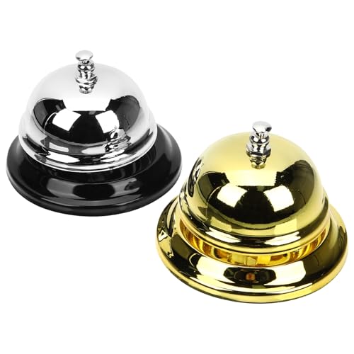 NIYANGLE 2 piezas Campanas de Mesa Metal Timbres de Servicio para Hotel Restaurante Bar Sonido y Compacto Campanillas Decorativas para Recepción y Cocina