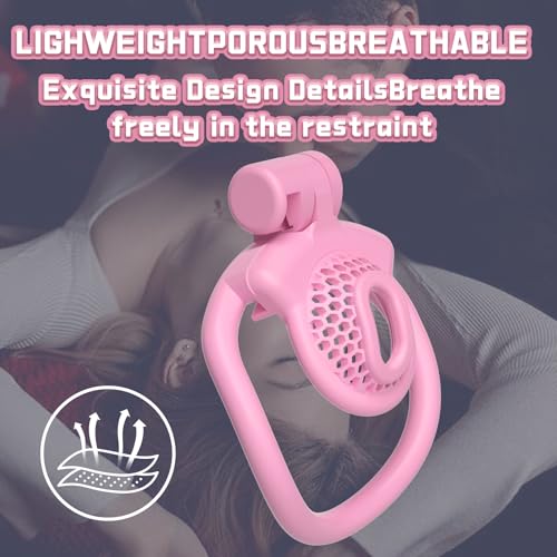 Image of Sissy Chastity Cage Light Weight Cock Cage ABS+Resin Chastity Device Adult Sex Toys with 4 Different Sizes Rings,Chastity Belt & Invisible Lock for Sissy Men Penis Exercise and Abstinence (Pink)