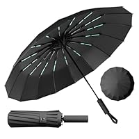 LENDOO Paraguas Compacto Glegable 16 Varillas Antitormentas, Gran Paraguas Plegable con Apertura Automática, a Prueba de Viento, Parasol Anti-UV
