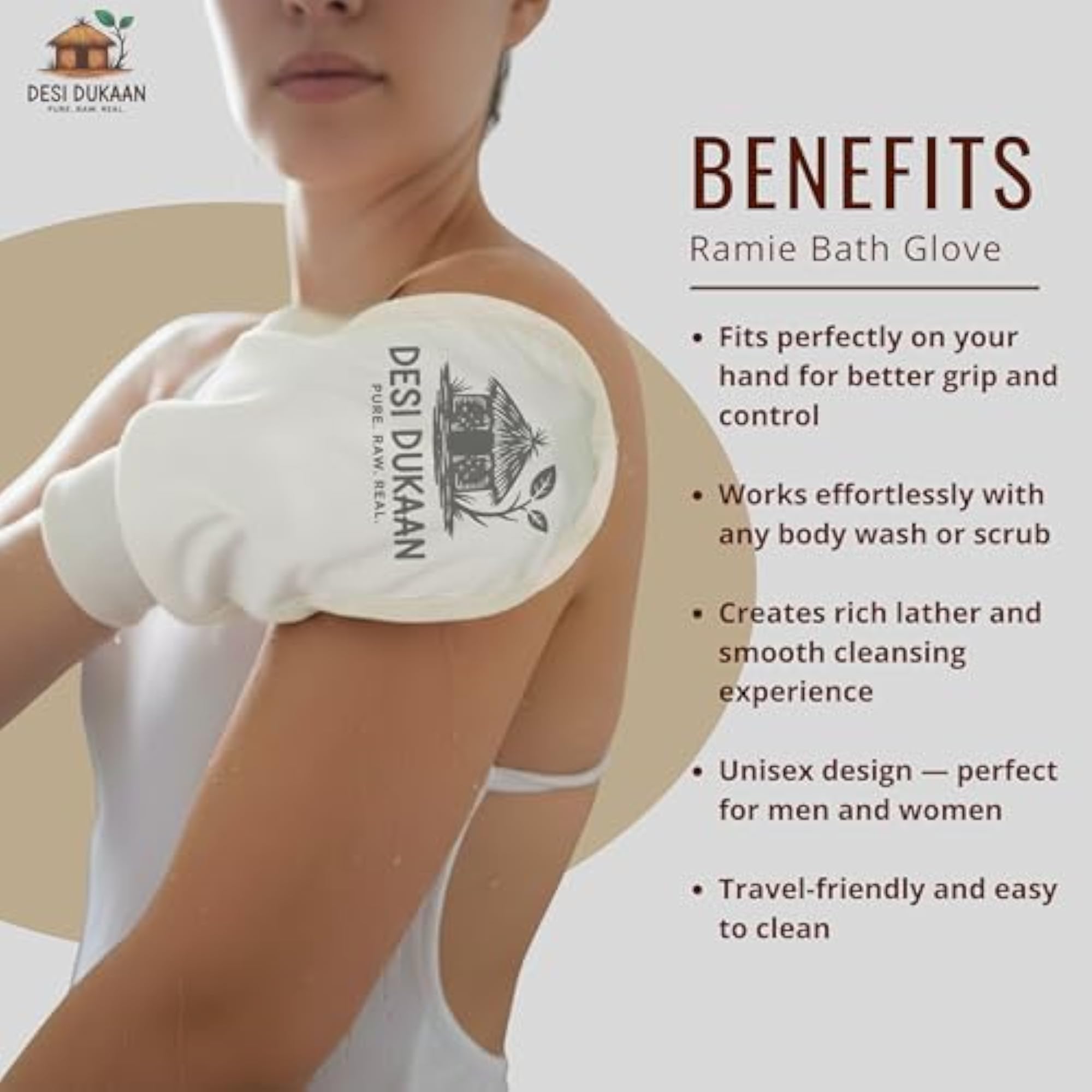 Natural Loofah Bath Glove for Body Exfoliation, Reusable Mitt