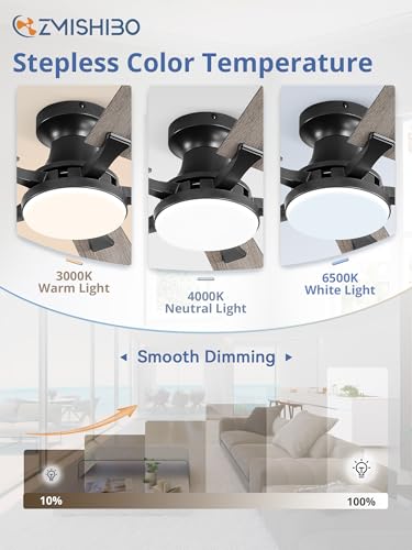 Image of ZMISHIBO 42 Inch Ceiling Fan with Light, App&Remote Control, Flush Mount Low Profile, Dimmable 20W LED Light, Quiet Reversible Motor for Bedroom, Living Room, Apartment, Black
