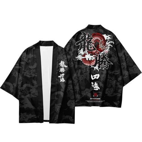 Asian Size Mens 3/4 Sleeve Kimono Yukata Tops Shirts Ethnic Crane Print Japanese Style Loose Retro Casual